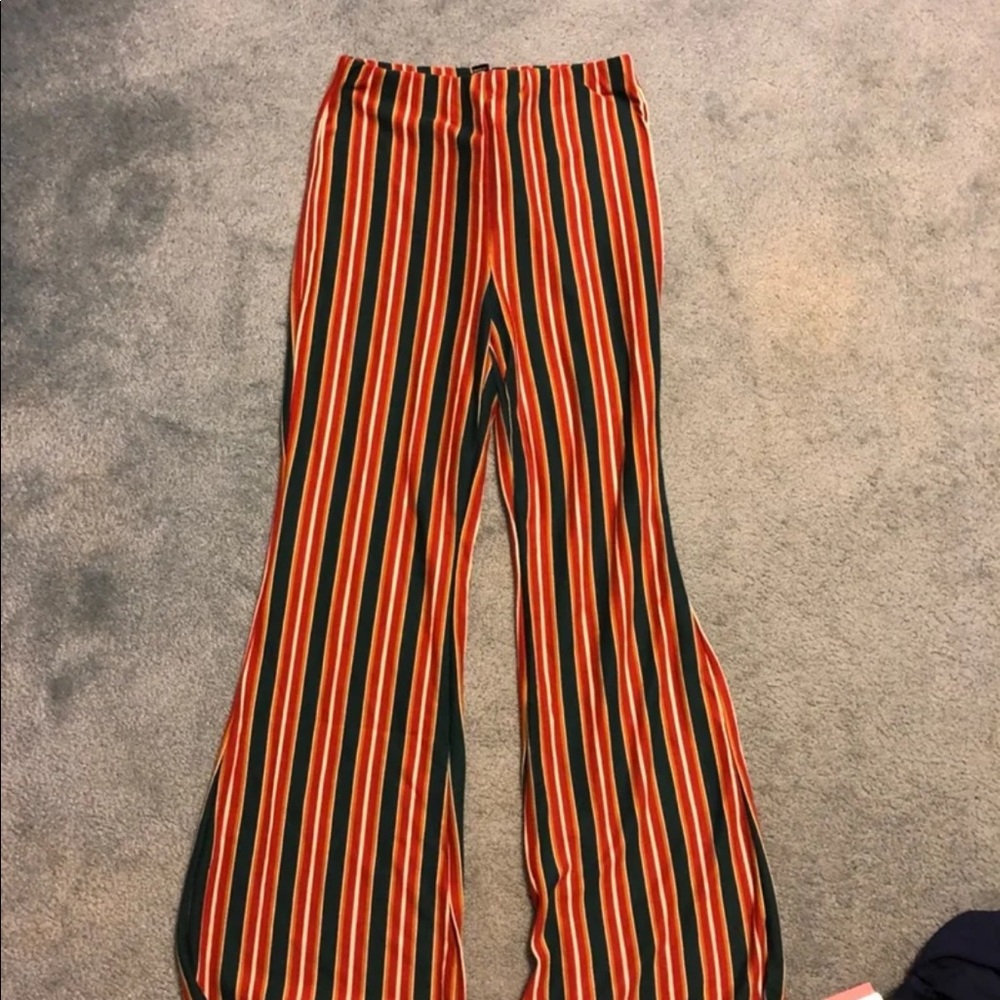 Forever 21 Orange & Black Striped Boot-Flare Pants